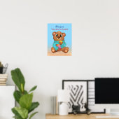 Poster Joli bébé ours mangeant du miel Nom de l'enfant & (Bureau à domicile)