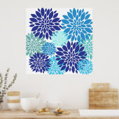 Poster Joli bleu Turquoise Turquoise Fleurs Floral Art (Cuisine)
