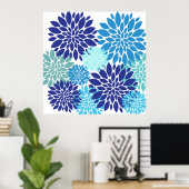 Poster Joli bleu Turquoise Turquoise Fleurs Floral Art (Bureau à domicile)