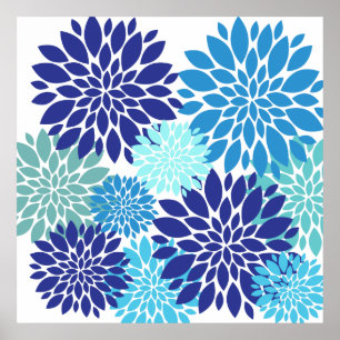 Poster Joli bleu Turquoise Turquoise Fleurs Floral Art
