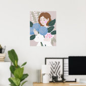 Poster Joli Blue Green Girly Floral Illustration (Bureau à domicile)