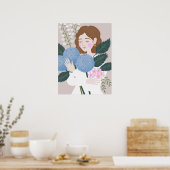 Poster Joli Blue Green Girly Floral Illustration (Cuisine)