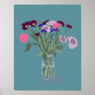 Poster Joli Boho Fleurs sauvages doux +Nom personnalisé