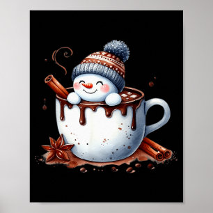 Poster Joli bonhomme de neige au chocolat chaud de Noël