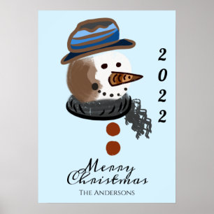 Poster joli bonhomme de neige illustration joyeux noël