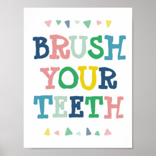 Poster Joli Brosser Les Dents Coloré Enfants Salle de Bai