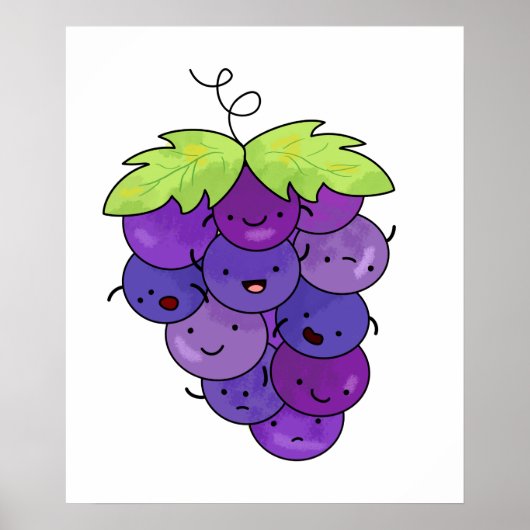 Poster Joli Bunch De Raisins Kawaii (Devant)