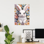 Poster Joli Bunny Blanc Pastel Fleurs De Marguerite (Bureau à domicile)