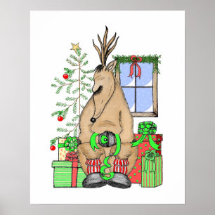 Poster Joli cadeau Noël Sleepy Reindeer Enveloppant