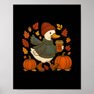 Poster Joli Canard d'Automne Latte aux Épices de Citrouil