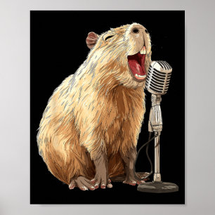 Poster Joli Capybara avec micro pour Karaoke et Chant