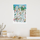 Poster Joli caricature Noël Polaire Ours Penguin Party (Cuisine)