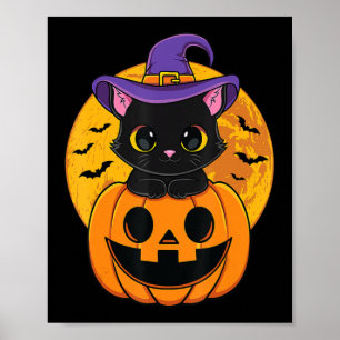 Poster Joli Casquette Halloween Chat Noir Sorcière Citrou