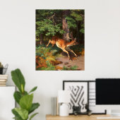 Poster Joli Cerf Rouge Dans La Forêt (Bureau à domicile)
