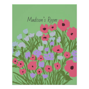 Poster Joli charme floral coloré + Nom personnalisé
