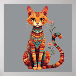 Poster Joli chat artistique avec branche florale