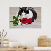 Poster Joli chat avec la rose rouge (Cuisine)