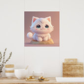 Poster Joli Chat Blanc Fluffy aux Grands Yeux (Cuisine)