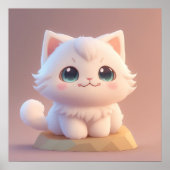 Poster Joli Chat Blanc Fluffy aux Grands Yeux (Devant)