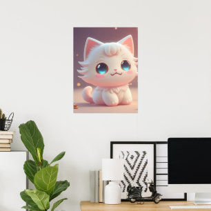 Poster Joli Chat Blanc Kawaii Douillet
