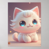 Poster Joli Chat Blanc Kawaii Douillet (Devant)