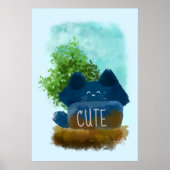 Poster Joli Chat Bleu Fluffy Caché Dessin Animé (Devant)