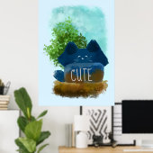 Poster Joli Chat Bleu Fluffy Caché Dessin Animé (Bureau à domicile)