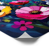 Poster Joli Chat Coloré Impasto et Fleurs (Coin)