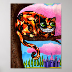 Poster Joli Chat de Cheshire dans l'Arbre Grands Yeux Ver
