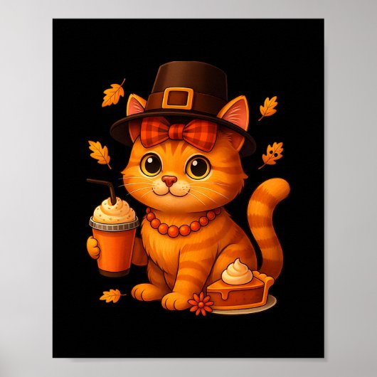 Poster Joli Chat de Thanksgiving Automne Tarte au potiron (Devant)