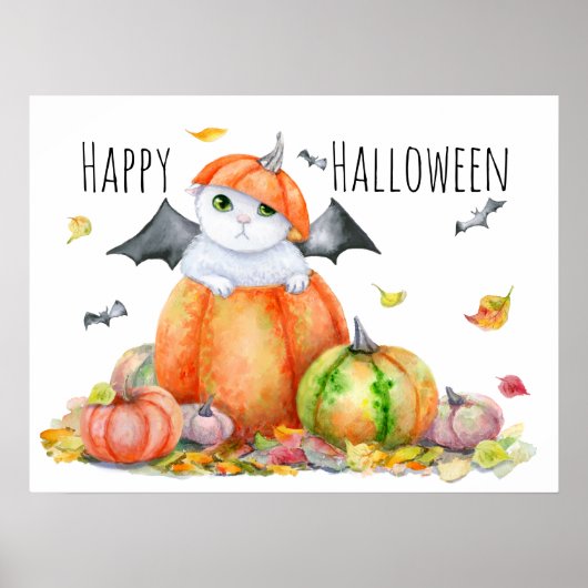 Poster Joli chat d'Halloween dans une citrouille (Devant)