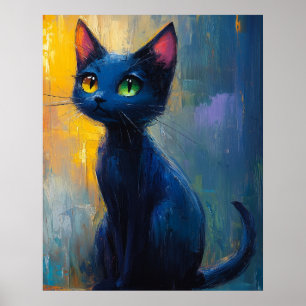 Poster Joli chat noir aux 2 couleurs d'yeux