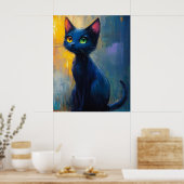 Poster Joli chat noir aux 2 couleurs d'yeux (Cuisine)