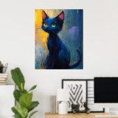 Poster Joli chat noir aux 2 couleurs d'yeux (Bureau à domicile)