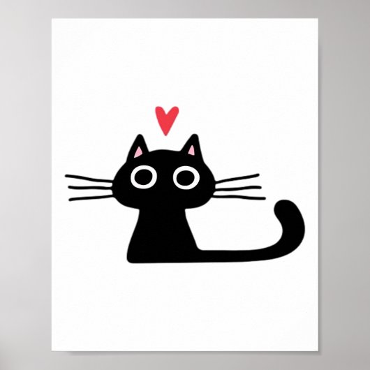 Poster Joli chat noir avec cœur Chatons Saint-Valentin C (Devant)