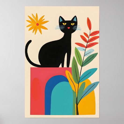 Poster Joli chat noir avec fleur colorée (Devant)