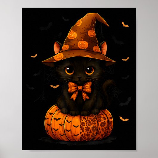 Poster Joli Chat Noir Citrouille Saison Automne (Devant)