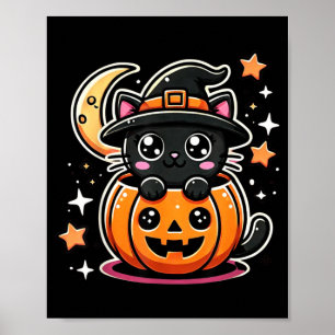 Poster Joli chat noir d'Halloween dans une citrouille ave