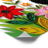Poster Joli chat noir et blanc, fleurs et papillons (Coin)