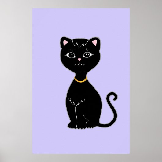 Poster Joli chat noir sur fond pervenche clair (Devant)