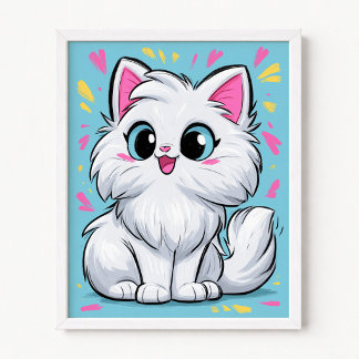 Poster Joli Chat Persan Blanc Pop Art Cartoon