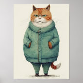 Poster Joli Chat Roux En Pull Vert, Chat Drôle De (Devant)