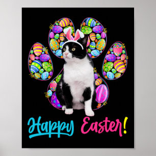 Poster Joli chat Tuxedo et lapin aux oreilles de Pâques P