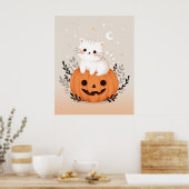 Poster Joli Chaton Assis Sur Citrouille Halloween Moderne (Cuisine)