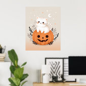 Poster Joli Chaton Assis Sur Citrouille Halloween Moderne (Bureau à domicile)