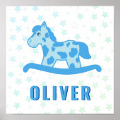 Poster Joli Cheval à Bascule Bleu Étoile Nom d'Enfant (Devant)