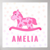 Joli Cheval à Bascule Rose Étoile Nom Enfants