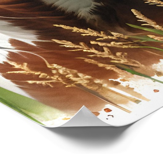 Poster Joli cheval tacheté et grange rustique (Coin)