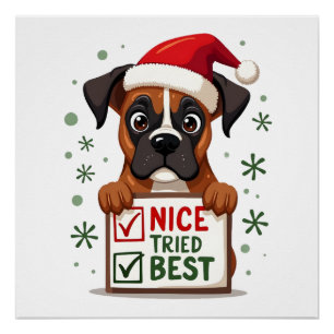 Poster Joli chien Boxer Chien Noël Joli J'ai fait de mon