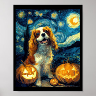 Poster Joli chien Cavalier King Charles Spaniel Halloween